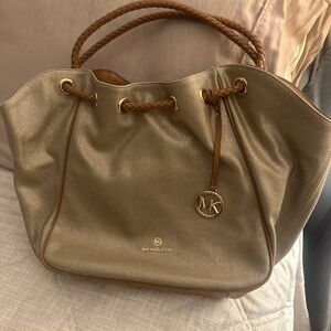 Michael Kors Metallic Gold Tote with Tan Accents